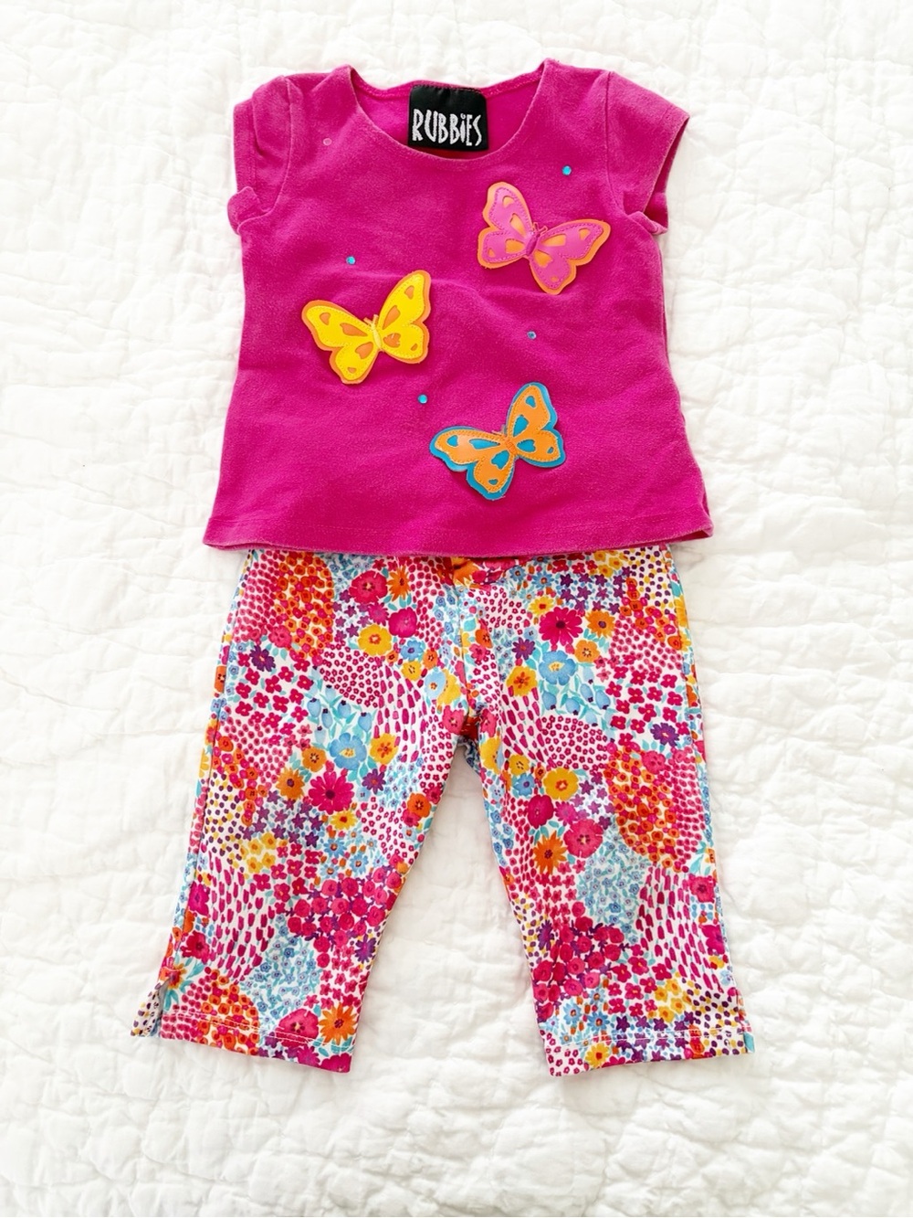 Rubbies 12m matching set Bright Pink Butterfly Appliqué Top + matching pants